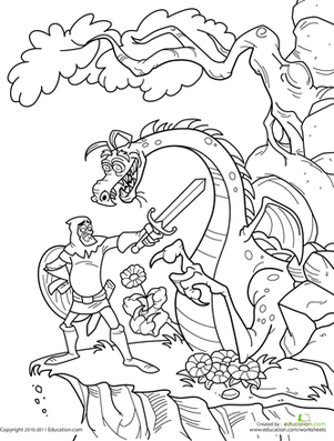 骑士和龙着色页