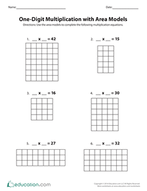 使用面积模型的一位数乘法问题