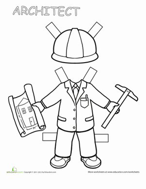 职业纸娃娃:男孩建筑师