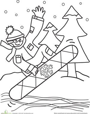 滑雪板着色页面