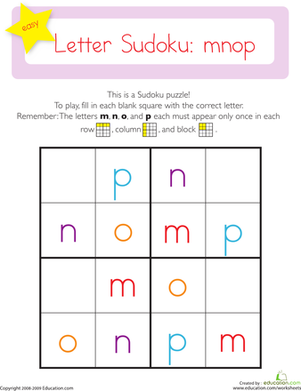 简单数独：字母m，n，o，p