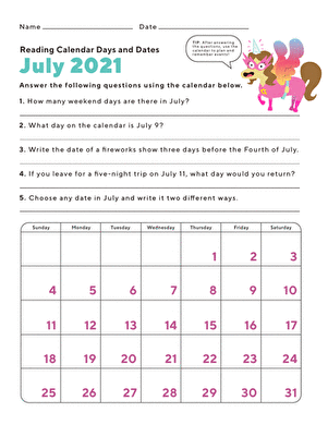 2021年7月日历:天数和日期