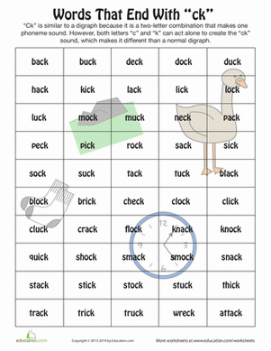 以Ck结尾的单词