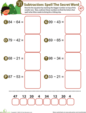 拼写秘密单词:练习减法7