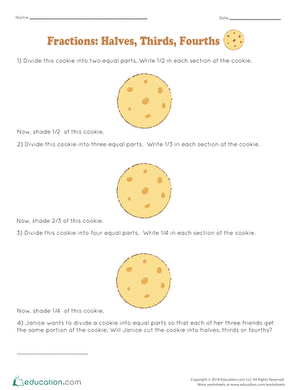 分数:二分之一，三分之二，四分之一