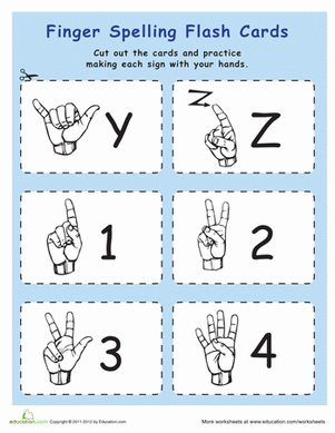 手语闪存卡:Y，Z，1-4