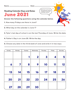 2021年6月日历:天数和日期