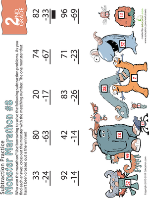 怪物马拉松:两位数减法#8
