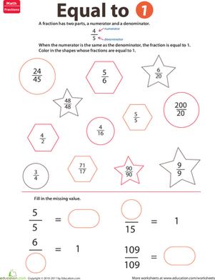 分数练习:等于1
