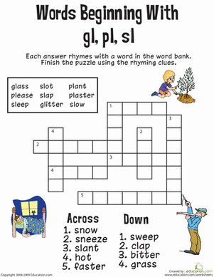 辅音纵横字谜:以Gl、Pl、Sl开头的单词