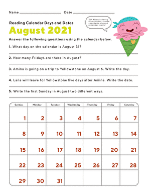2021年8月日历:天数和日期