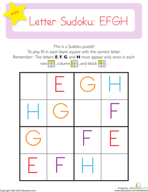 简单数独：字母E，F，G，H