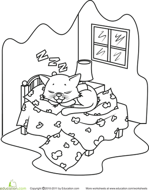 给打盹的小猫涂颜色